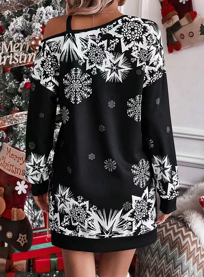 Flocon de Neige Robe Sweat à capuche Femme Noël Nouvel an la veille de Noël Le style mignon Epaules Dénudées Adultes Soirée Noël Robe de 2025 ? $23.99 –P6