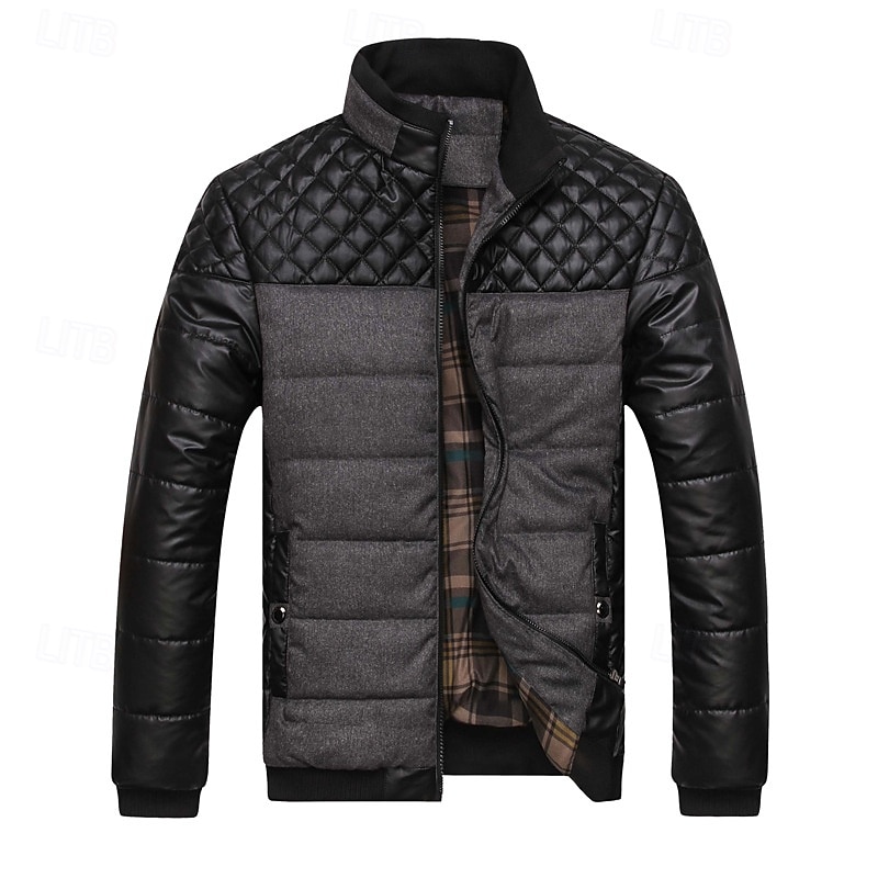 Herr Vinterjacka Pufferjacka Quiltad jacka Vadderad Klassisk Stil Polyester Ficka Utomhus Datum Ledigt / vardag Normal Mode Ledigt Håller värmen Vindtät Vinter Färgblock Mörkgrå Blå Grön Pufferjacka 2025 - $44.99 –P7