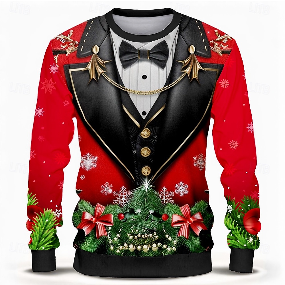 Natale Per uomo Pop art Fiocco Nastro Felpa Manica lunga Felpa Girocollo Di tendenza Fantastico Giornaliero Stampa 3D Feste Natale Girocollo Stampa 3D 2 in 1 Inverno Primavera & Autunno del 2025 a $30.99 –P1
