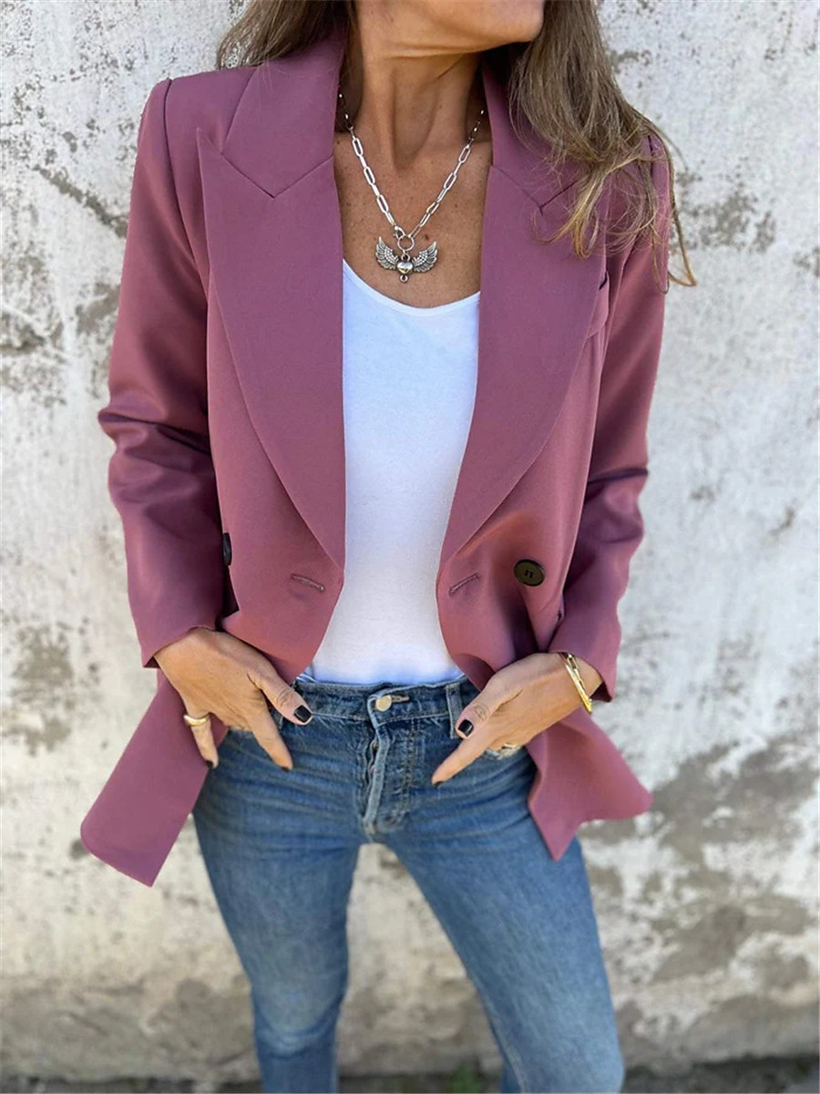 Dames Blazer Werk nappi Effen Kleur Ademend OL-stijl Normale pasvorm bovenkleding Lange mouw Herfst Wit S 2025 - $51.99 –P7