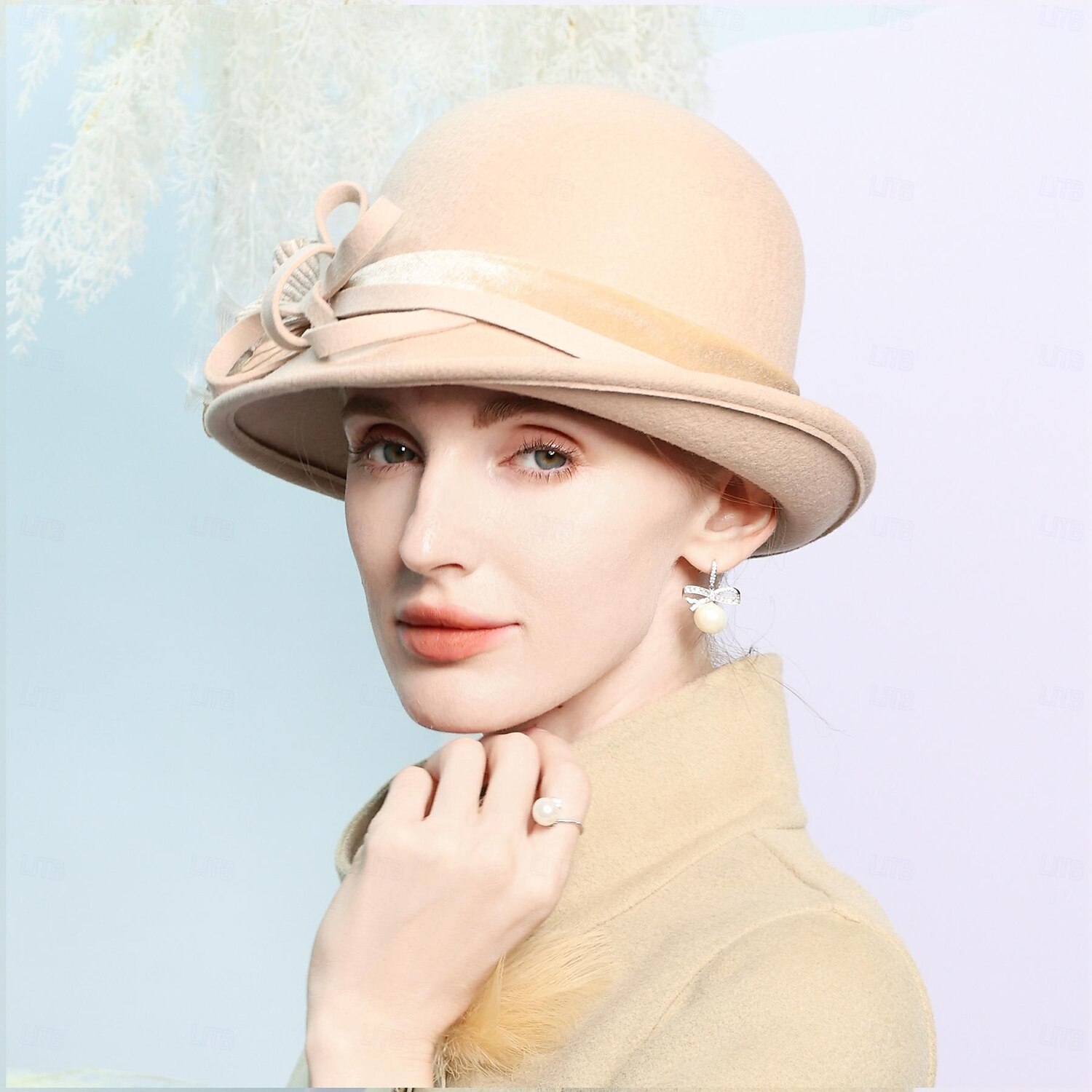 pălării 100% lână melon/pălărie cloche pălărie fedora nuntă ceai nuntă elegantă cu bowknot floare căciulă pentru cap 2025 - $47.99 –P5