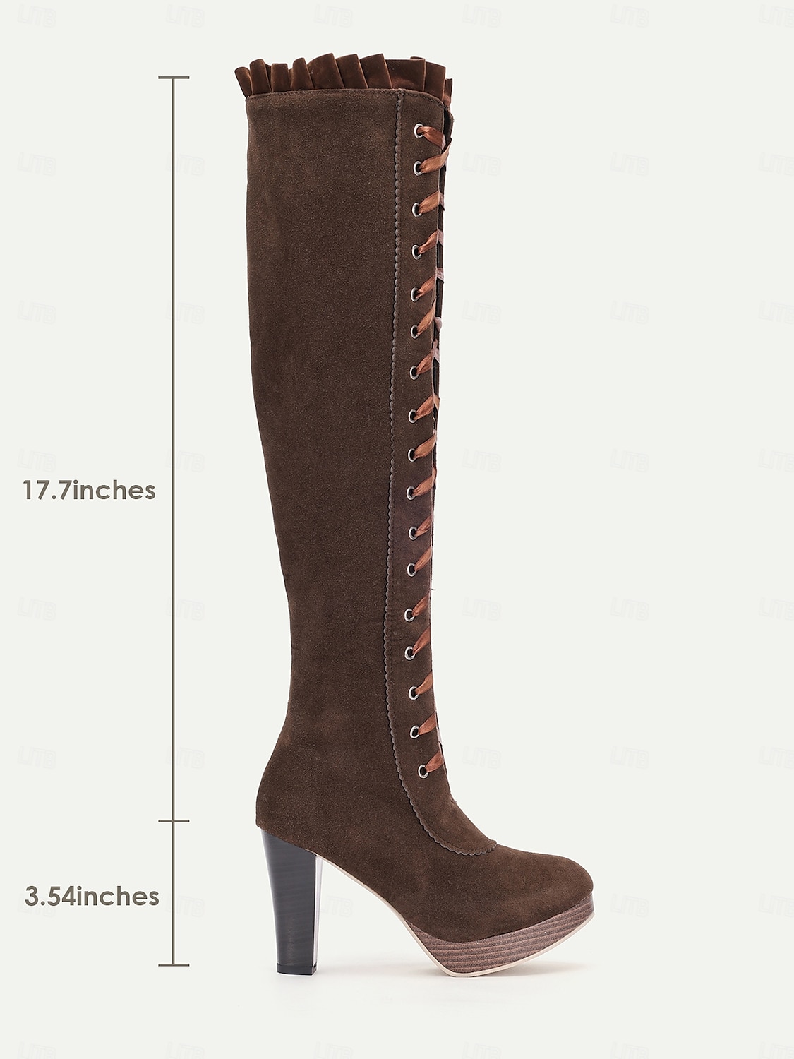 női barna viktoriánus fűzős térdcsizma - retro stílusú, platformsarkú, tökéletes cosplayhez és vintage ihletésű ruhákhoz 2025 - $59.99 –P4