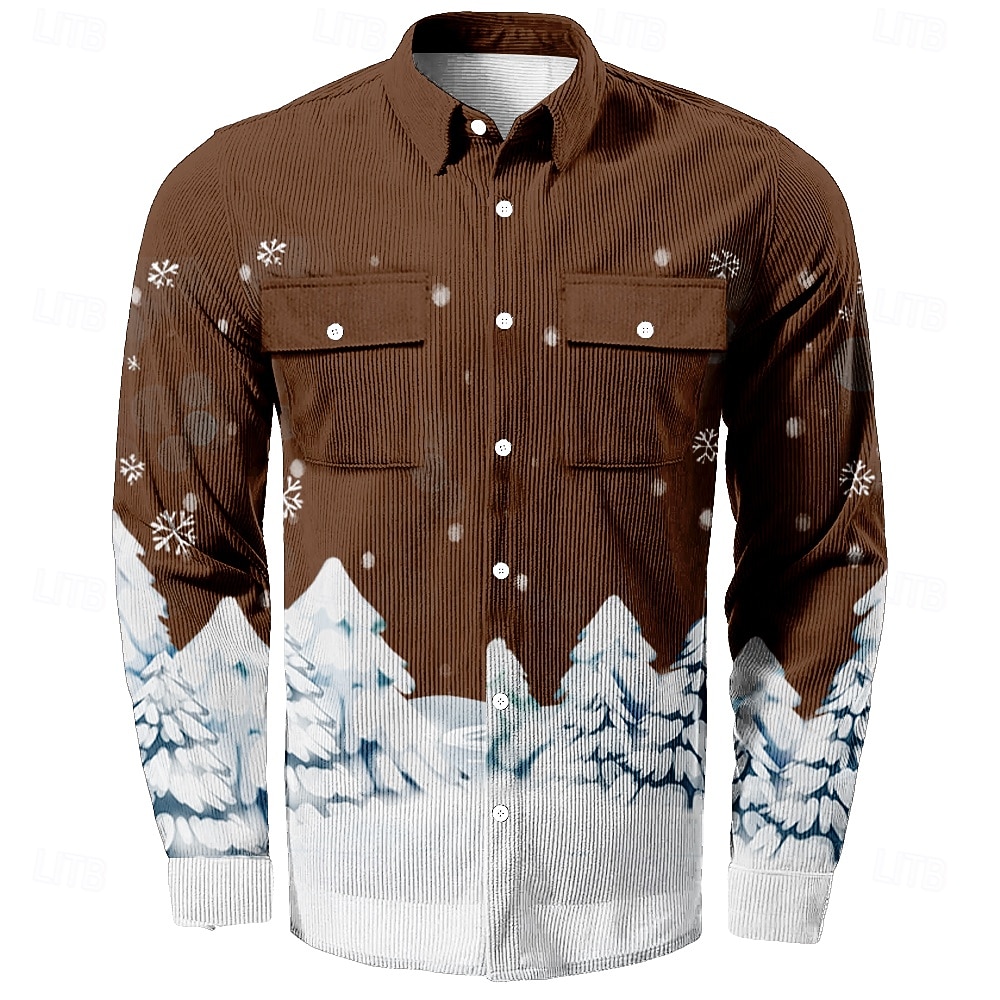 Chemises imprimées de scène de Noël pour hommes, mode flocon de neige, veste décontractée en velours côtelé, manches longues, soirée, vêtements de tous les jours, festival, automne&amp;chemises de 2025 ? $33.99 –P6