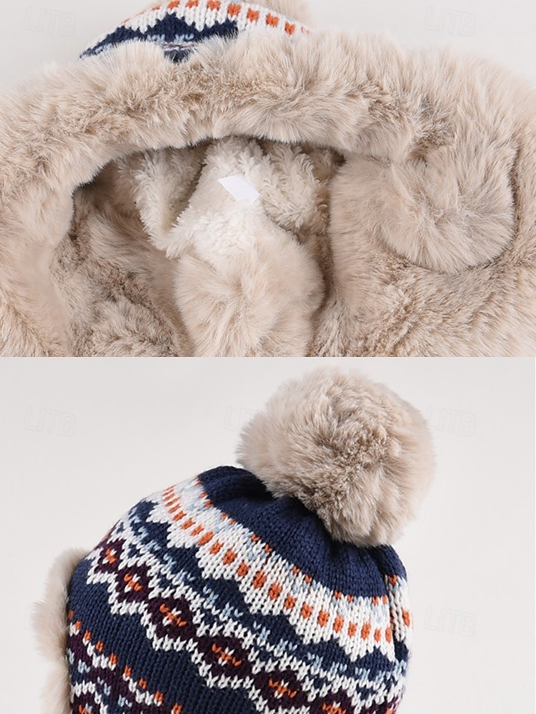 berretto invernale lavorato a maglia con pompon e fodera in pelliccia sintetica - caldo berretto con paraorecchie per donna del 2025 a $18.99 –P5