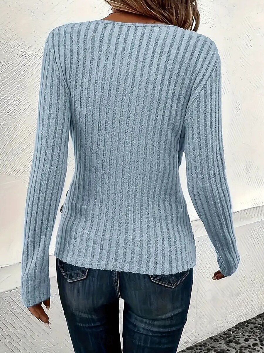 Damen Hemd Bluse Patchwork Knöpfe Einfarbig Basic Lässig Langarm V Ausschnitt Normale Oberteile Täglich Blau Rosa Herbst Winter 2026 - $32.99 –P3