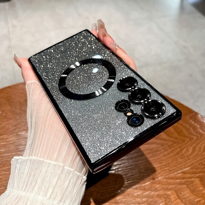 teléfono Funda Para S24 S24 Ultra Plus S24 FE S23 S23 Ultra S23 Plus S25 Ultra Funda Trasera Magnética Soporte de carga inalámbrica Brillo ostentoso brillante Retro TPU Enchapado ordenador personal 2025 - $14.99 –P13