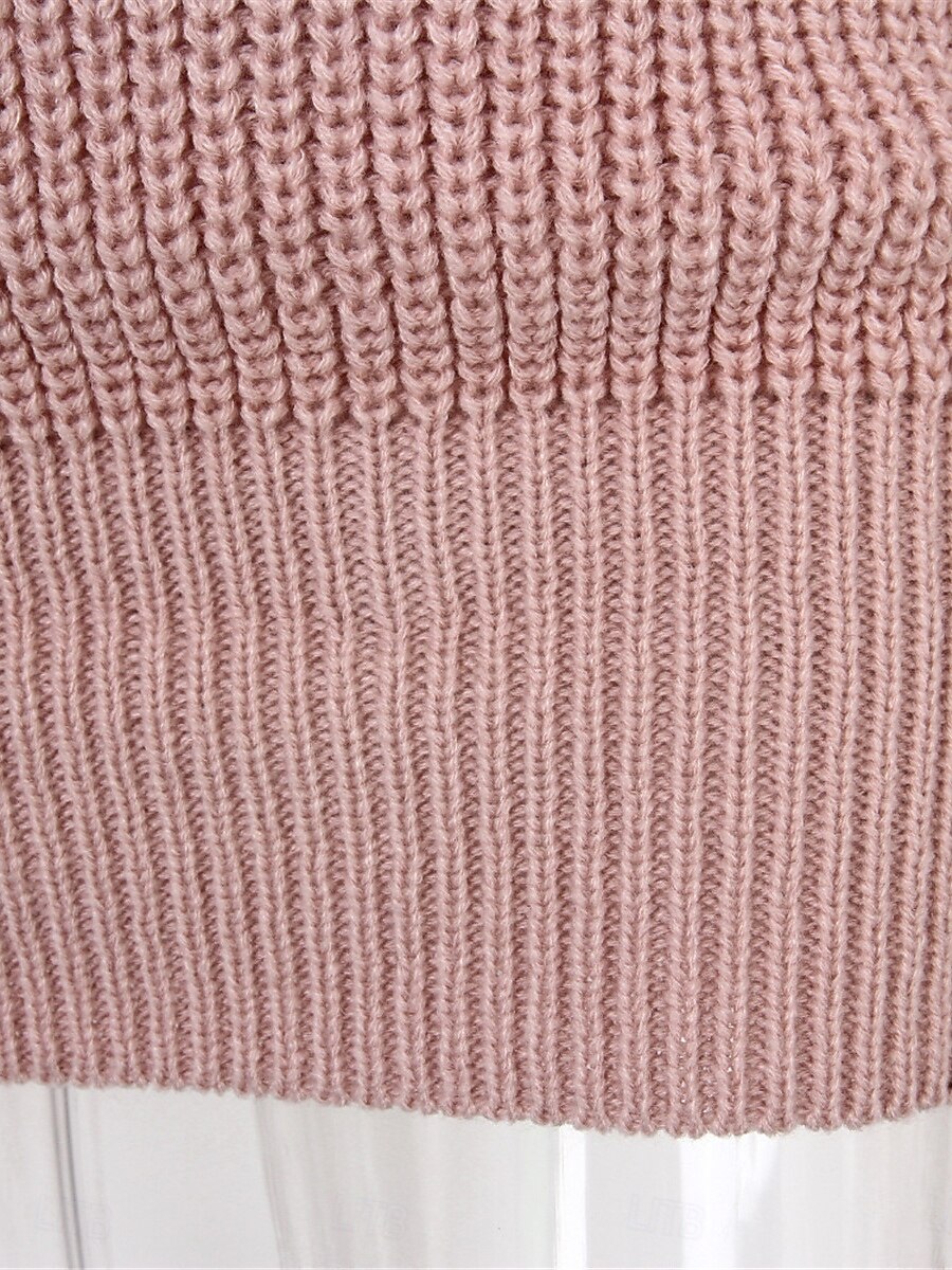 Dam Tröja klänning Ledigt Mjukt Ensfärgat Ribbad Rund hals Ficka Stickat Kall axel Långärmad Långa toppar Sticka Utomhus Dagligen Helgen Vit Rodnande Rosa Höst Vinter 2025 - $46.99 –P5