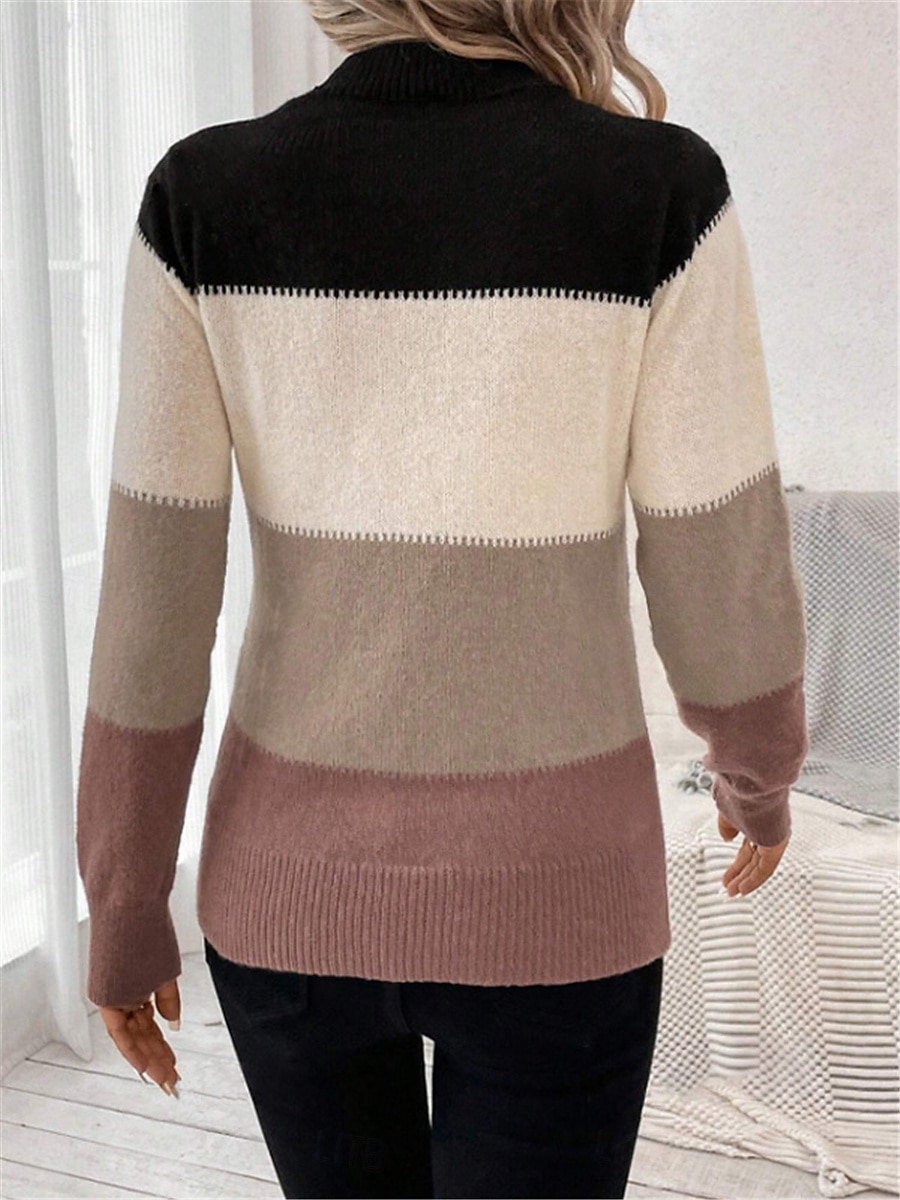 Femme Pull Chandail Pull Décontractées Flexible Rayé A côtes Col Ras du Cou Tricoté manche longue Hauts réguliers Tricoter Extérieur du quotidien Fin de semaine Chameau Abricot Automne Hiver de 2025 ? $41.99 –P3