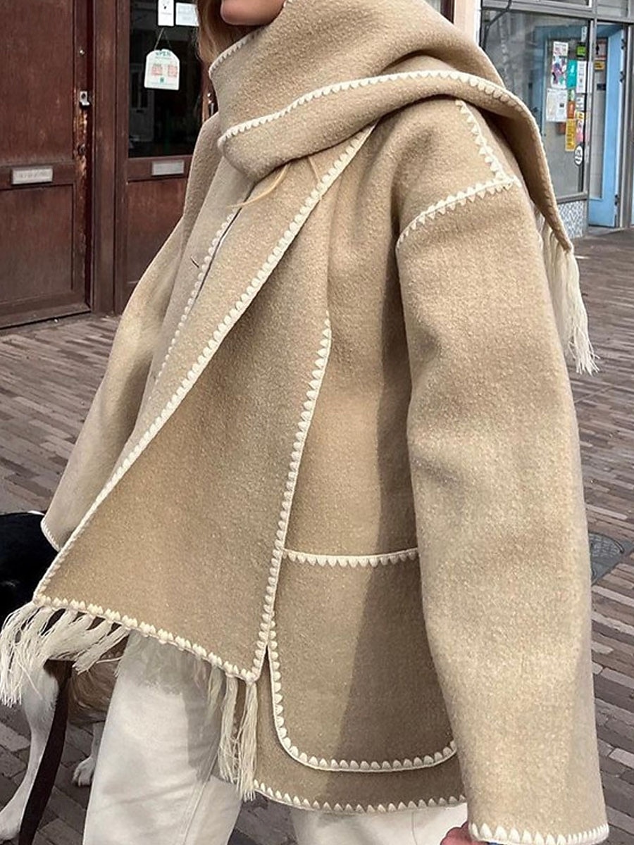 Dam Vinterkappa Utomhus Gata Dagliga kläder Höst Vinter Normal Täcka Normal Håller värmen Andningsfunktion Stylish Ledigt Jacka Långärmad Slät Tofs Med fickor Svart Vit Kaki 2025 - $37.99 –P7