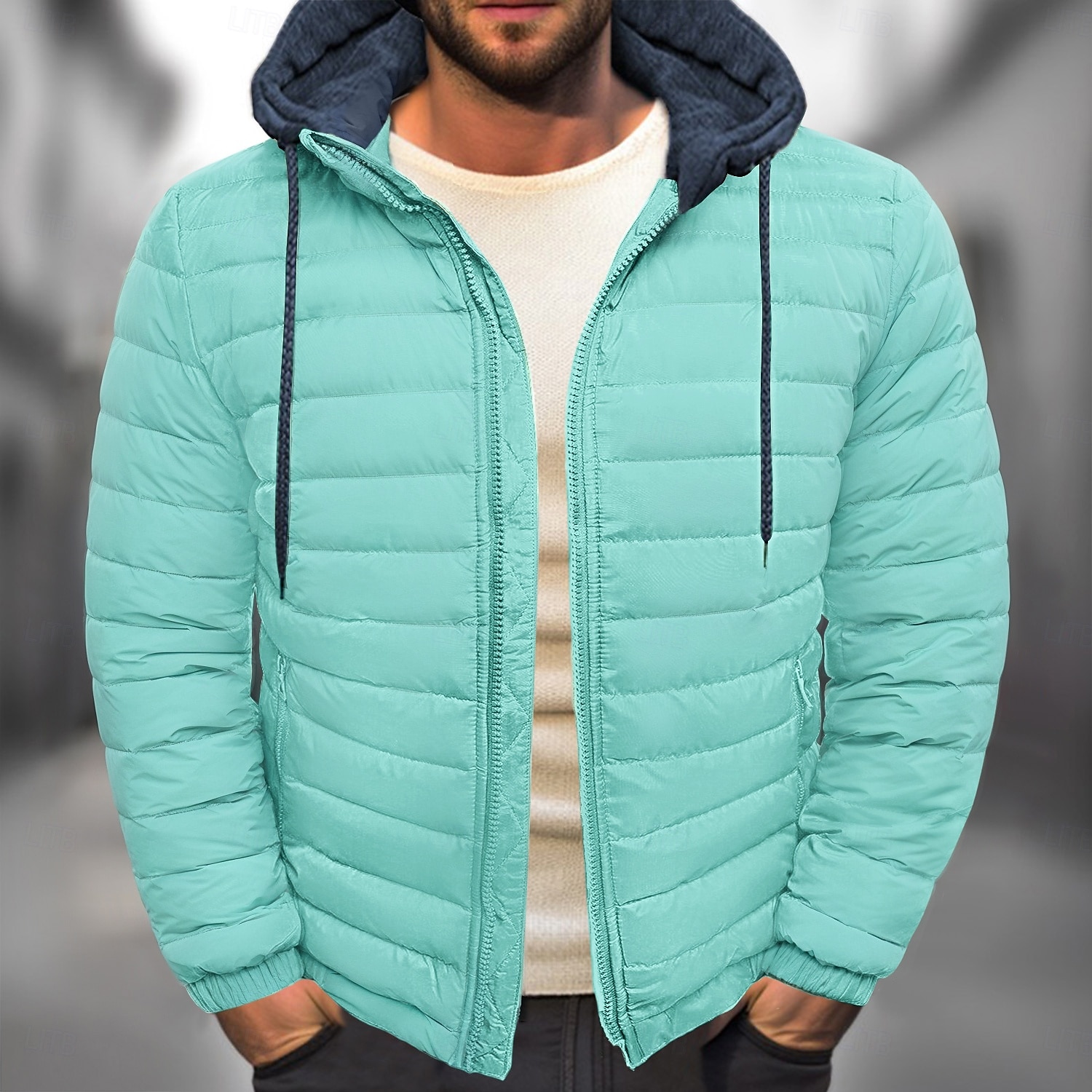 Men's Winter Coat Puffer Jacket Quilted Jacket Transition Jacket Pocket Hooded Office & Career Date Casual Daily Warm Winter Color Block Black Red Navy Blue Blue Puffer Jacket 2025 - $31.99 –P6