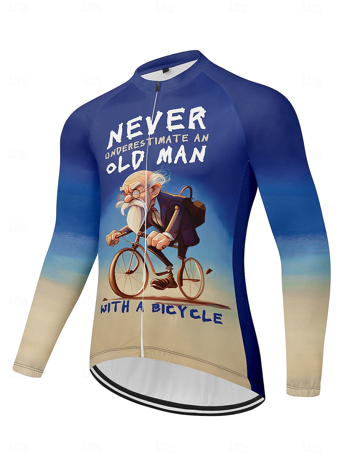 heren fietsshirt lange mouw fietsshirt met 3 achterzakken antislipband snel drogende reflecterende strepen achterzak blauwe sportkleding 2025 - $32.99 –P3