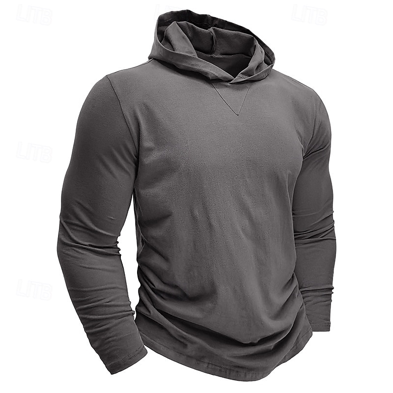Homens Camiseta T-shirt Manga Longa Com Capuz Verão Tecido Moda Designer Básico Com Capuz Férias Rua Para Noite Cinzento Escuro Preto Branco Top Tee para Homens de 2025 por $20.99 –P2