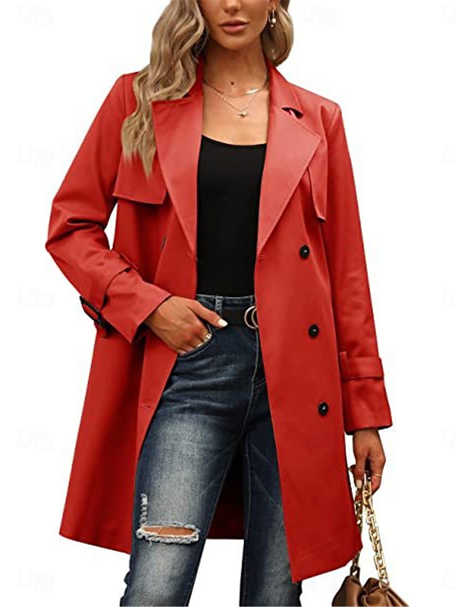 Dam Kappa Utomhus Gata Dagliga kläder Höst Vinter Normal Täcka Normal Håller värmen Andningsfunktion Stylish Ledigt Jacka Långärmad Slät Med fickor Svart Armégrön Rubinrött 2025 - $46.99 –P6