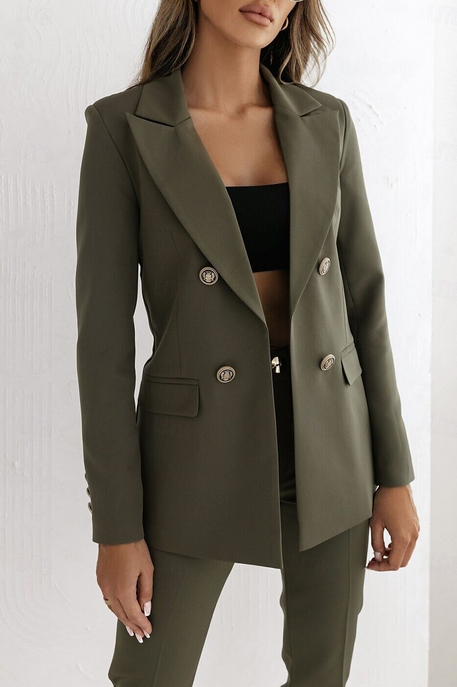 Dam Kavaj Knapp Ensfärgat Ledigt / vardag Stylish Normal Ytterkläder Långärmad Vinter ArmyGreen S 2025 - $45.99 –P1