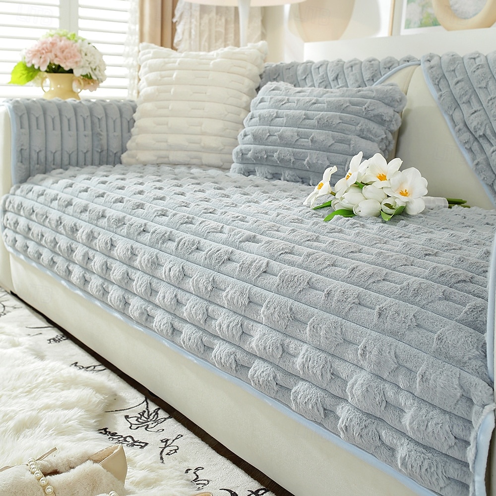 soffice e soffice peluche di coniglio, copridivano comodo e morbido, perfetto per aggiungere calore e comfort, elegante protezione per mobili per l'arredamento del soggiorno del 2025 a $13.99 –P8