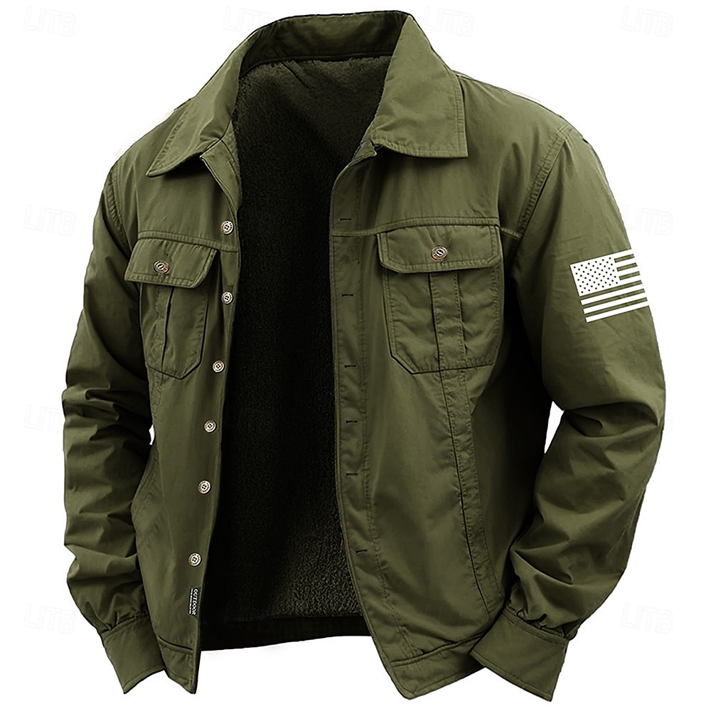 Homens American US Flag Camisas de trabalho camisa ocidental Camisa de carga Manga Longa Casual Desportos e Ar livre Para Noite Outono Inverno Aberto para a Lateral Botão para baixo Preto Verde Tropa de 2026 por $40.99 –P1