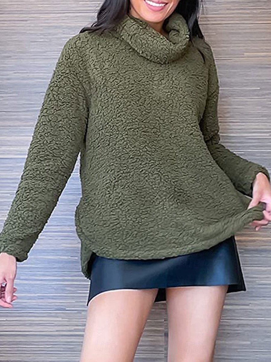 női pulóver alkalmi sherpa sima utcai napi ruha garbó, hosszú ujjú zöld bézs szürke ősz tél 2025 - $24.99 –P4