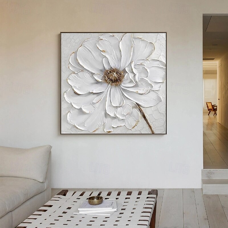 peinture à l'huile peinte à la main peinture florale 3D couteau à palette fait à la main fleurs peinture à l'huile art mural grande peinture texturée blanche 3D peintures décoratives modernes de 2025 ? $125.99 –P6