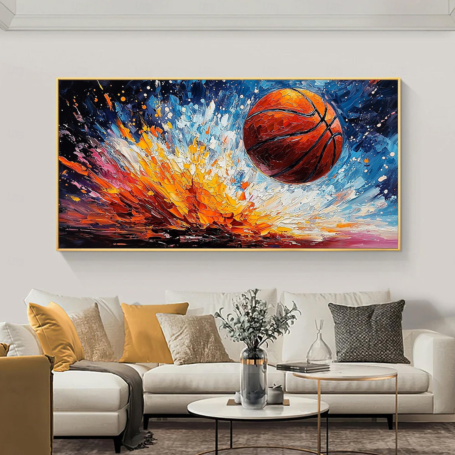 Pictură în ulei originală de sport de baschet realizată manual pe pânză artă de perete abstractă jucător de baschet pentru decorarea casei cu cadru întins/fără pictură cu cadru interior 2025 - $150.99 –P1