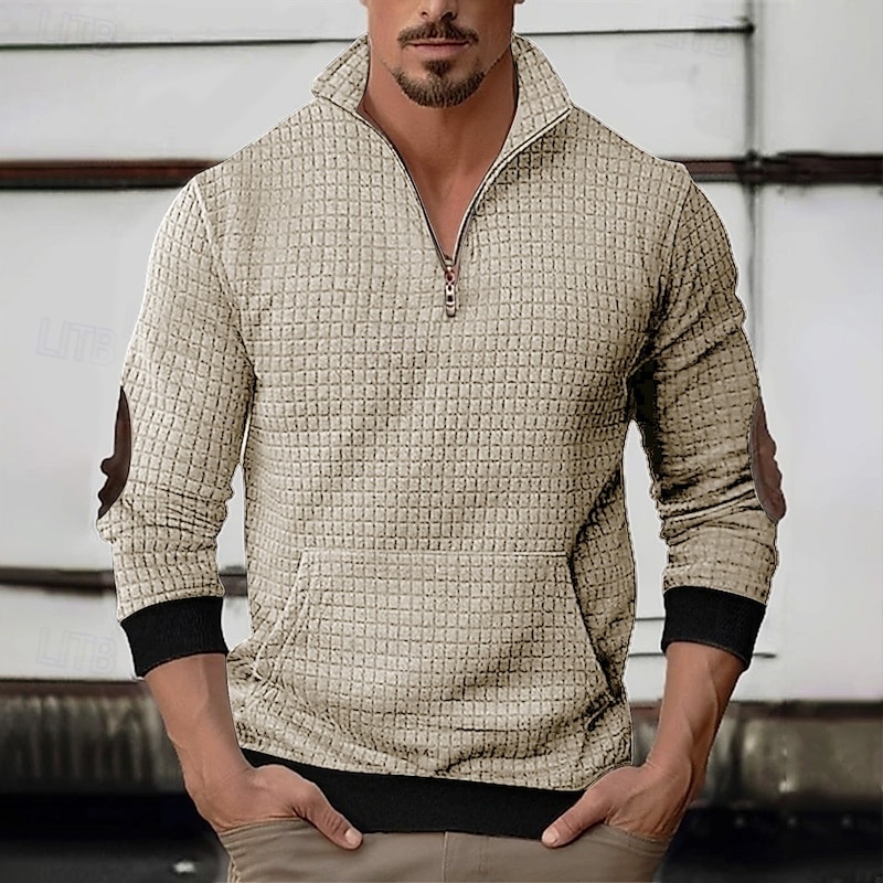 Per uomo Maglia Felpa a nido d'ape Felpa con zip corta Nero Bianco Blu marino Cachi Grigio scuro Mezza zip Semplice Patchwork A coste Tasca Frontale Quotidiano Ferie Uscire senza stampa Poliestere del 2025 a $25.99 –P8