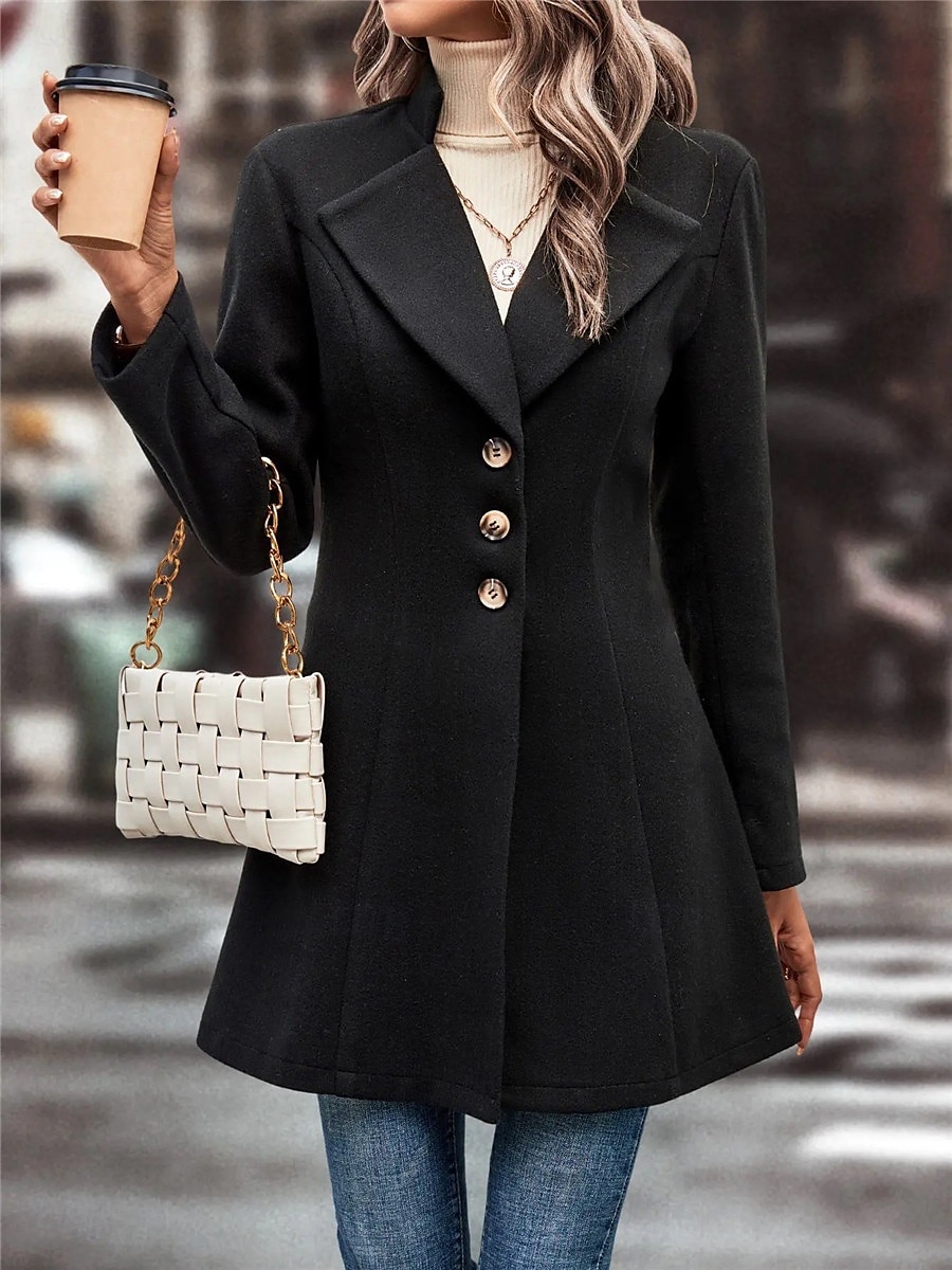 Damen Wintermantel Outdoor Strasse Freizeitskleidung Herbst Winter Standard Mantel Regular Fit warm Atmungsaktiv Stilvoll Brautkleider schlicht Jacken Langarm Glatt Mit Taschen Schwarz Aprikose Kaffee 2025 - $51.99 –P13