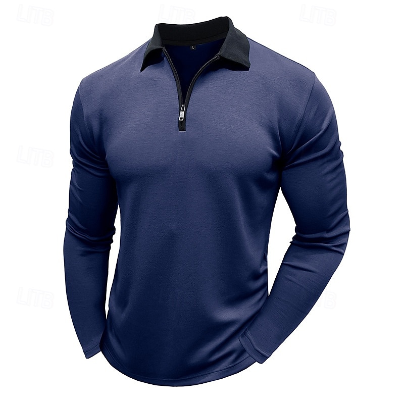 Men's Quarter Zip Polo Golf Shirt Vacation Casual Daily Quarter Zip Long Sleeve Fashion Basic Color Block Front Zipper Spring &  Fall Regular Fit Black White Burgundy Navy Blue Khaki Army Green 2025 - $23.99 –P10