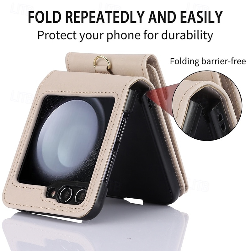 Phone Case For Z Flip 6 Z Flip 5 Z Flip 4 Z Flip 3 Back Cover with Stand Holder with Lanyard Card Slot Retro TPU PU Leather 2025 - $23.99 –P2