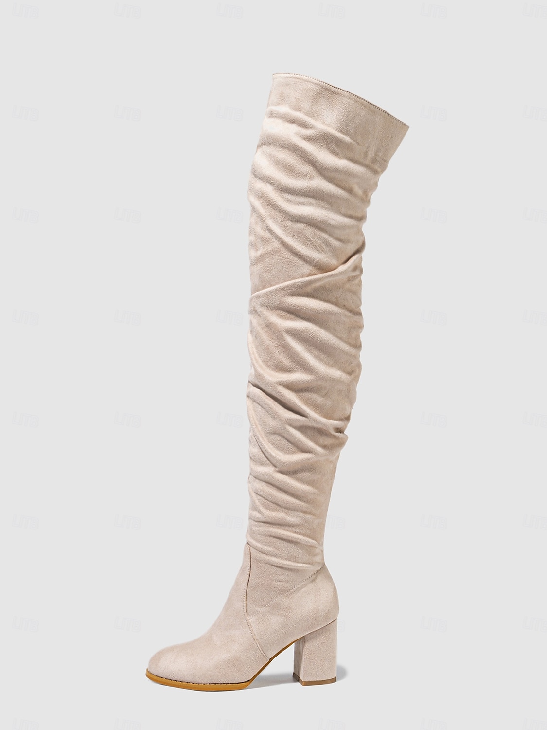 damskie zamszowe buty za kolano na klockowym obcasie – stylowy, luźny design z zapięciem na suwak, idealny na zimową modę 2025 - $64.99 –P6