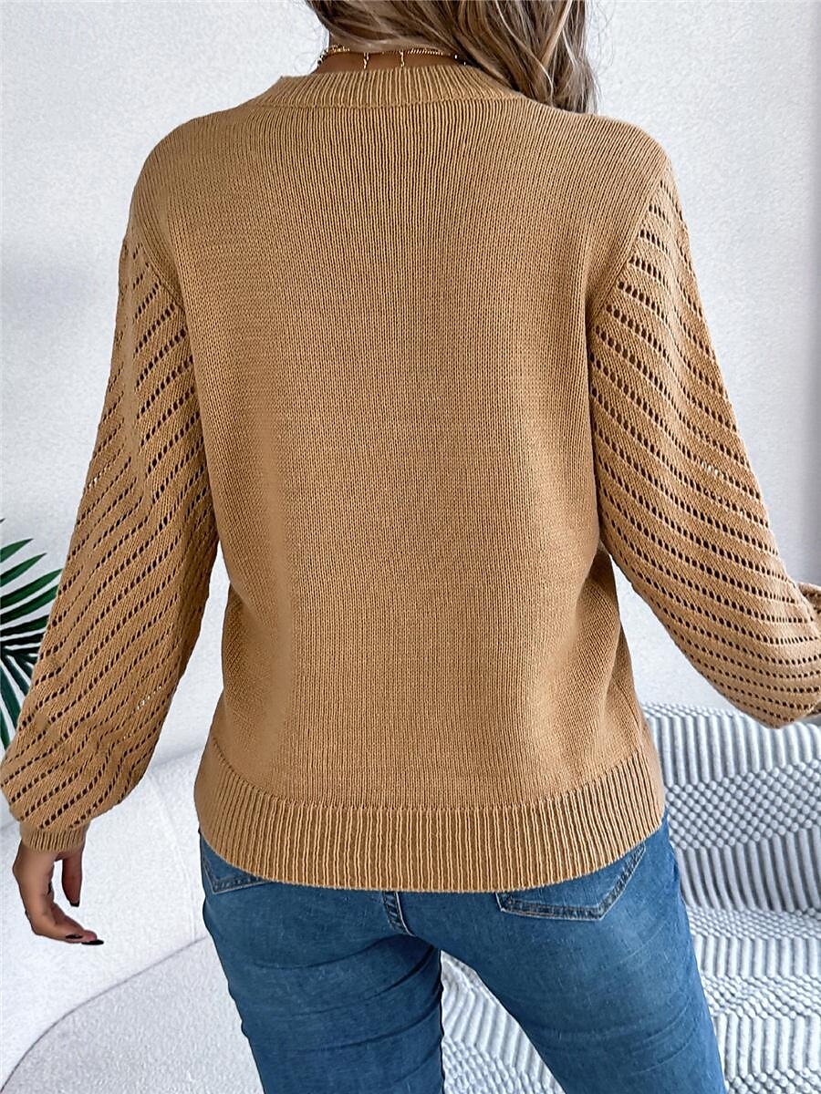 Per donna Felpa Pullover Maglione Informale Morbido Colore puro A coste Girocollo Traforato Lavorato a maglia Manica lunga Top regolari Maglia Esterno Giornaliero Fine settimana Bianco Arancione del 2025 a $45.99 –P14