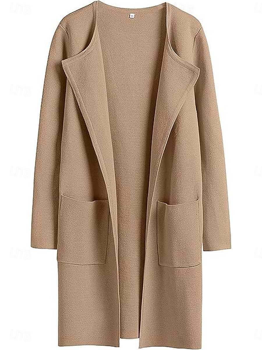 Femme Manteau d'hiver Chaud Respirable Poche Décontractées Plein Vacances Plein Air Usage quotidien Sortie Ouvrir le devant Longue Col rabattu Standard manche longue Vêtements d'extérieur Noir Marron de 2025 ? $52.99 –P2