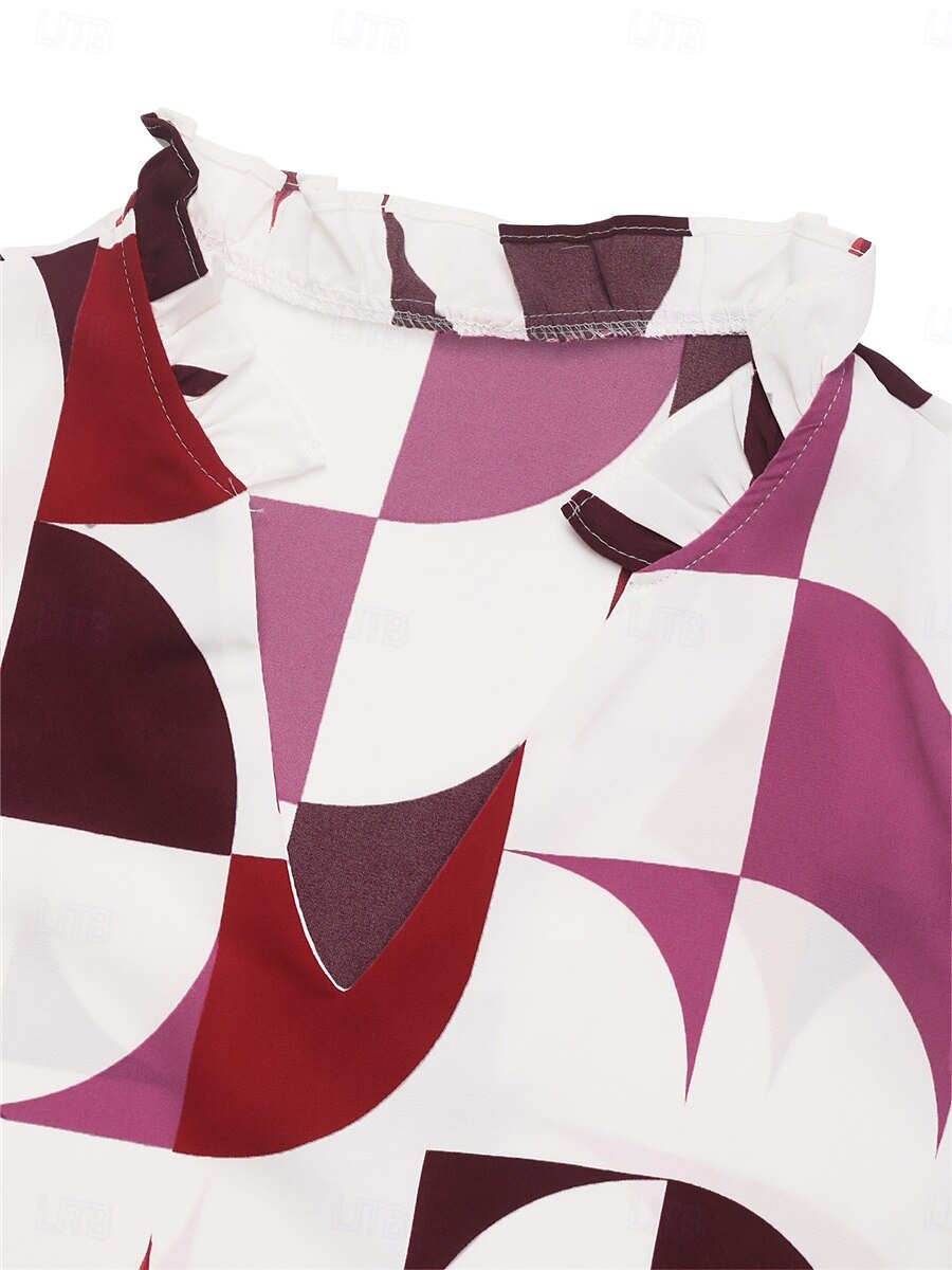 Dames Overhemd Blouse Geometrisch Casual Lange mouw Gekerfde nek Normale tops Dagelijks Afdrukken Zwart Wijn Herfst Winter 2025 - $29.99 –P10
