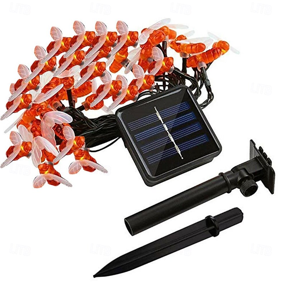 3M Solar Powered Bee String Lights, 20 LEDs Waterproof Outdoor Lights with Mounting Bracket for Christmas, Patio, Yard, Warm White, White Multicolor, Blue 2025 - $18.99 –P3