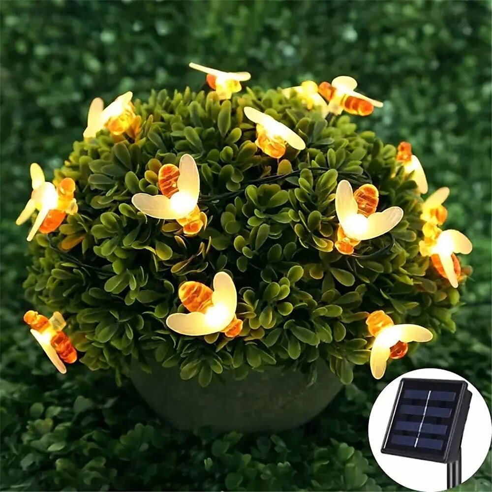 3M Solar Powered Bee String Lights, 20 LEDs Waterproof Outdoor Lights with Mounting Bracket for Christmas, Patio, Yard, Warm White, White Multicolor, Blue 2025 - $18.99 –P20