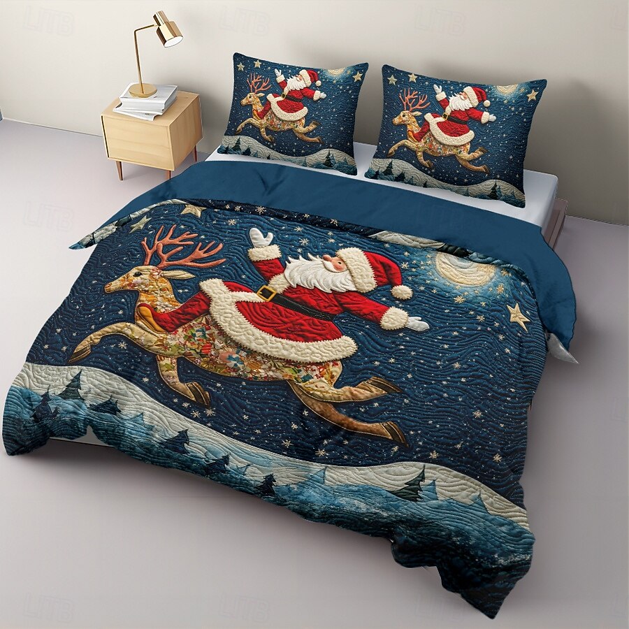 Papai Noel 100% algodão conjunto de edredom de Natal completo 3 peças conjunto de capa de edredom de férias para crianças colcha de Natal macia e aconchegante com fronhas tamanho king queen de 2025 por $69.99 –P6