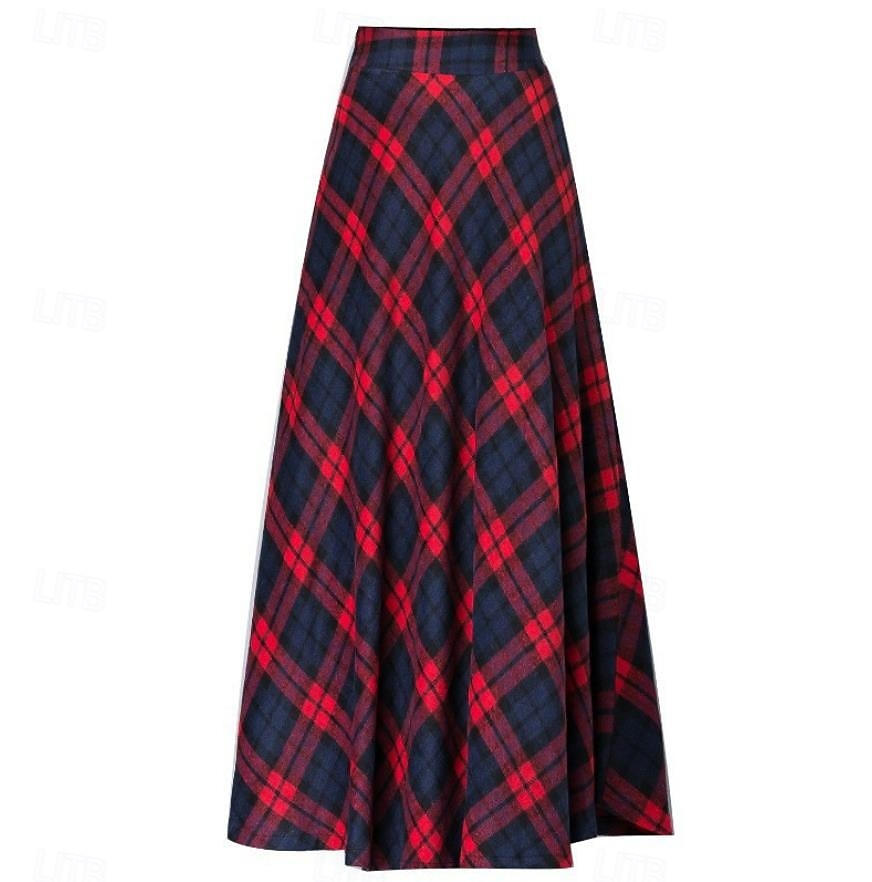 naisten ruudullinen u kaula pitkä mekko maxi mekko syksy talvi 2025 - $23.99 –P3