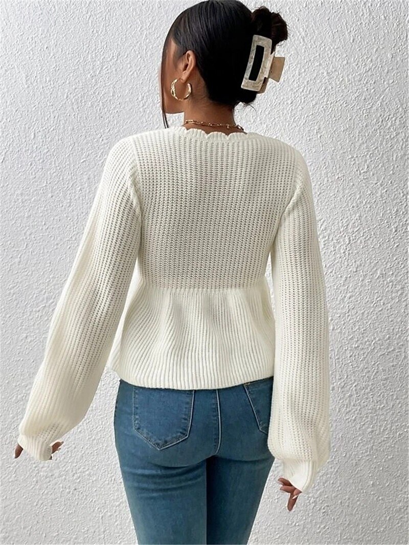 Femme Pull Chandail Pull Décontractées Flexible Couleur monochrome A côtes Col V A Volants Tricoté manche longue Hauts réguliers Tricoter Extérieur du quotidien Fin de semaine Noir Blanche Automne de 2025 ? $44.99 –P3