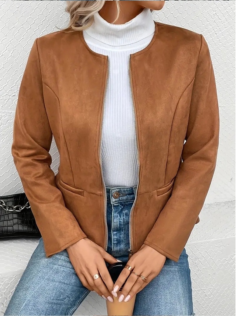 Damen Jacke Schulanfang Zip Feste Farbe Vintage Regular Fit Oberbekleidung Langarm Frühling Schwarz S 2025 - $28.99 –P3