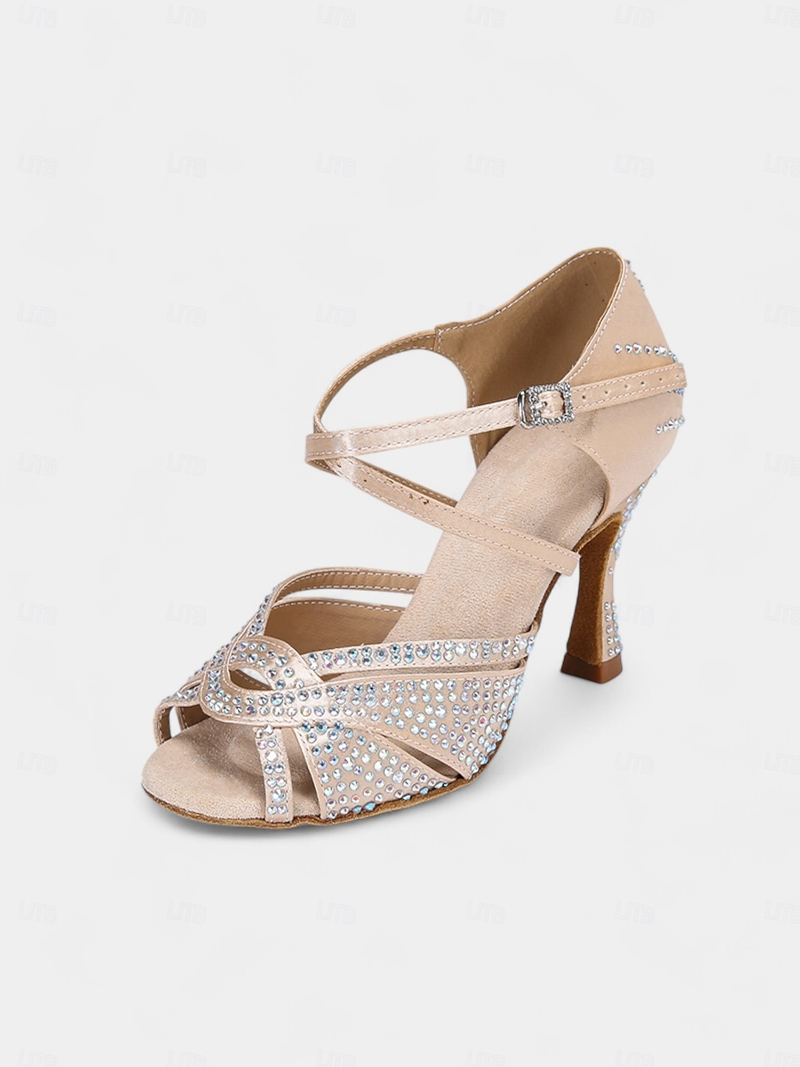Escarpins de danse pour femmes en strass dorés avec brides croisées et semelle en daim – idéals pour les spectacles de danse de salon et de danse latine de 2025 ? $54.99 –P9