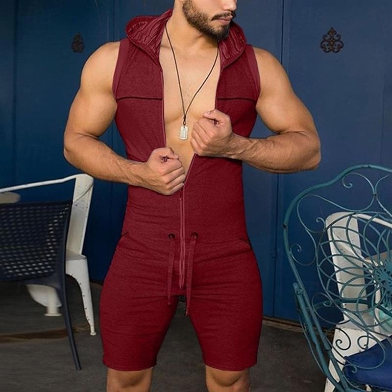 Men's Tracksuit Jumpsuit Full Zip One-piece Casual Sleeveless Breathable Soft Fitness Gym Workout Running Sportswear Activewear Solid Colored Black Red Green 2025 - $25.59 –P3