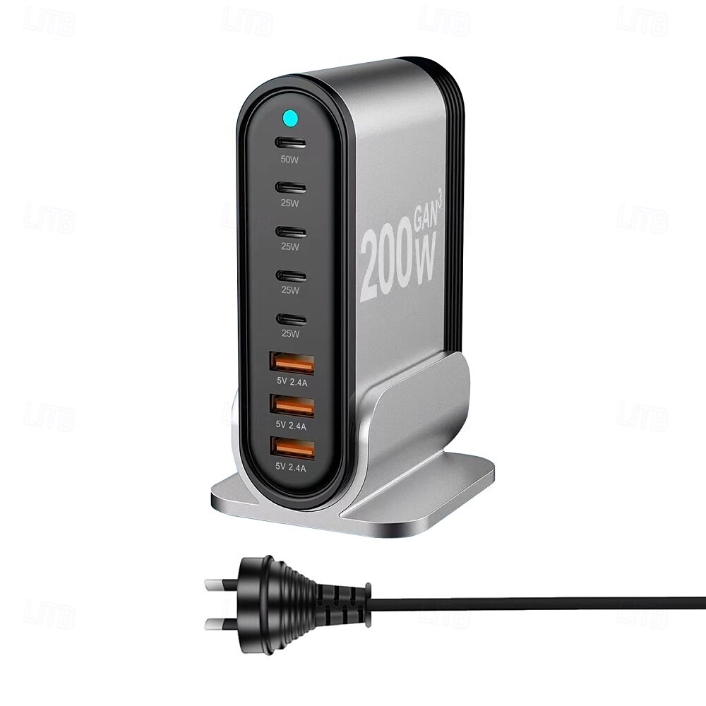 Cargador de nitruro de galio gan pd de 200 w, adaptador de soporte de escritorio de aleación de aluminio 5c3a, cargador multifunción de 200 w 2025 - $91.99 –P5