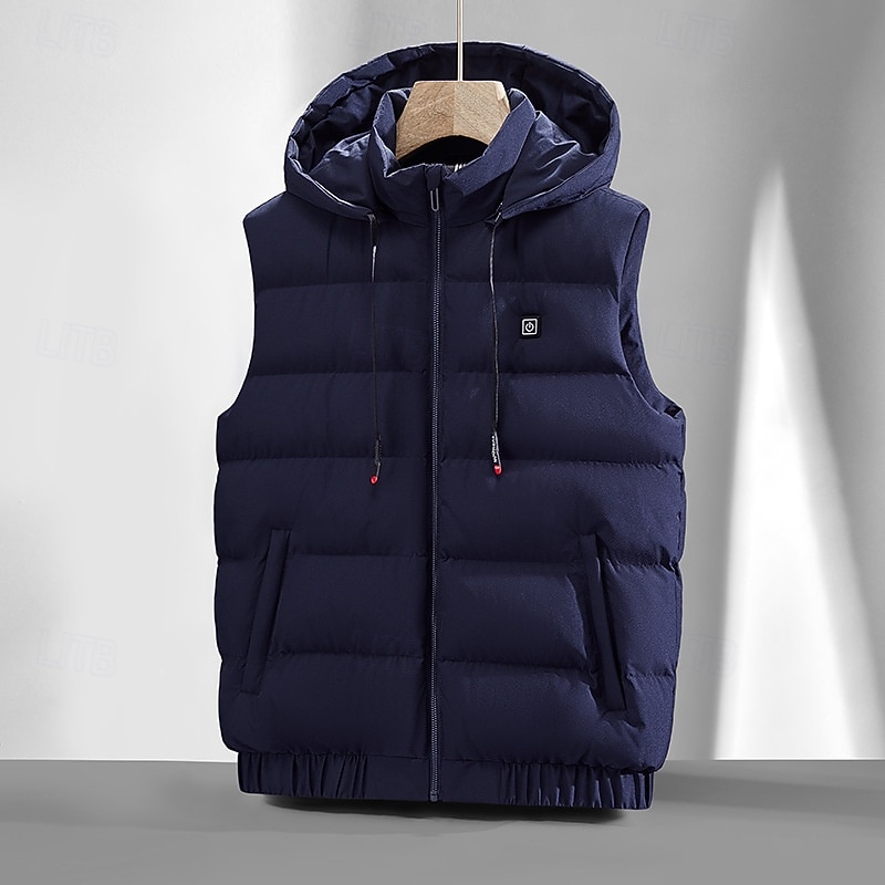 Herr Pufferjacka Pufferväst Väst Gilet Quiltad väst Dagligen Datum Semester Mode Ledigt Höst vinter Ficka Polyester Håller värmen Bekväm Slät Dragkedja Huva Normal Svart Blå Grå Väst 2025 - $49.99 –P6
