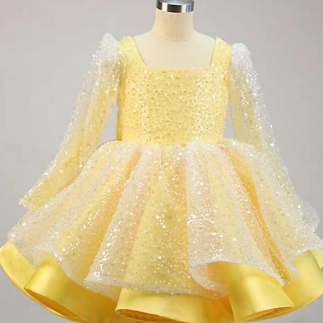 Infantil Para Meninas Vestido de festa Côr Sólida Manga Longa Espetáculo Com Transparência Princesa Doce Com Transparência Longuette Vestido da bainha Vestido De Tule Verão Primavera Outono Crianças de 2025 por $79.99 –P7
