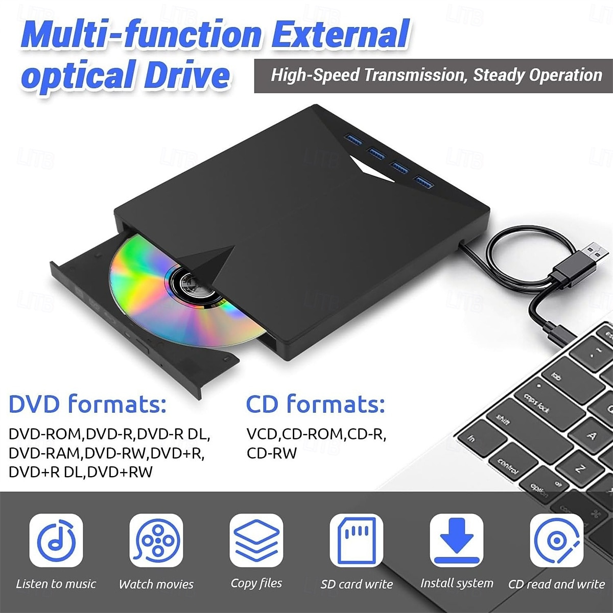 külső dvd meghajtó blu-ray meghajtó 7 az 1-ben blu ray meghajtó usb 3.0  & típusú c dvd/bd lejátszó blu ray író író hordozható 3d cd dvd író vékony optikai bluray meghajtó laptophoz 2025 - $95.99 –P2
