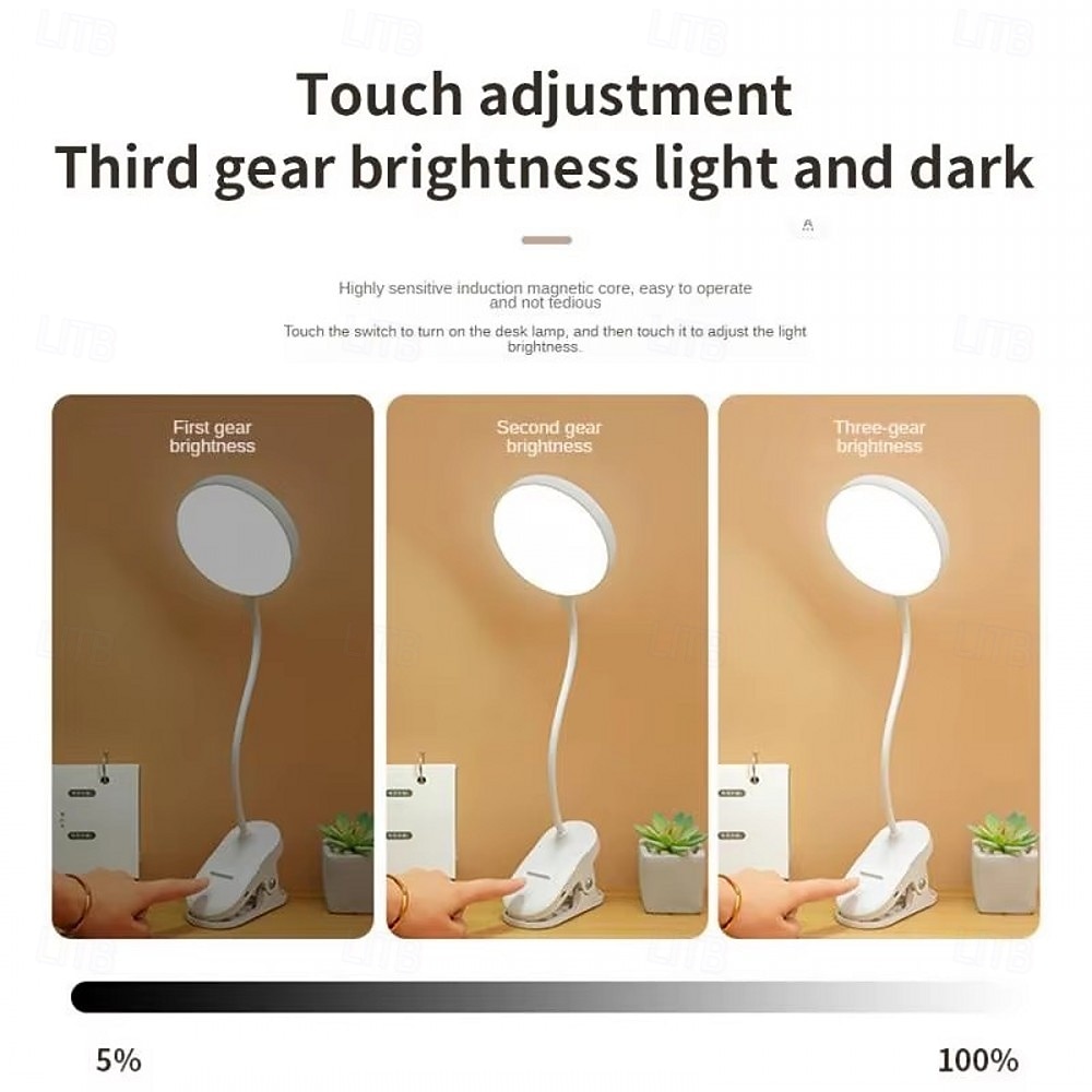 Foldable LED Desk Lamp, USB Rechargeable, 3 Modes Touch Dimming Clip-on Reading Light for Eye Protection 2025 - $10.99 –P5
