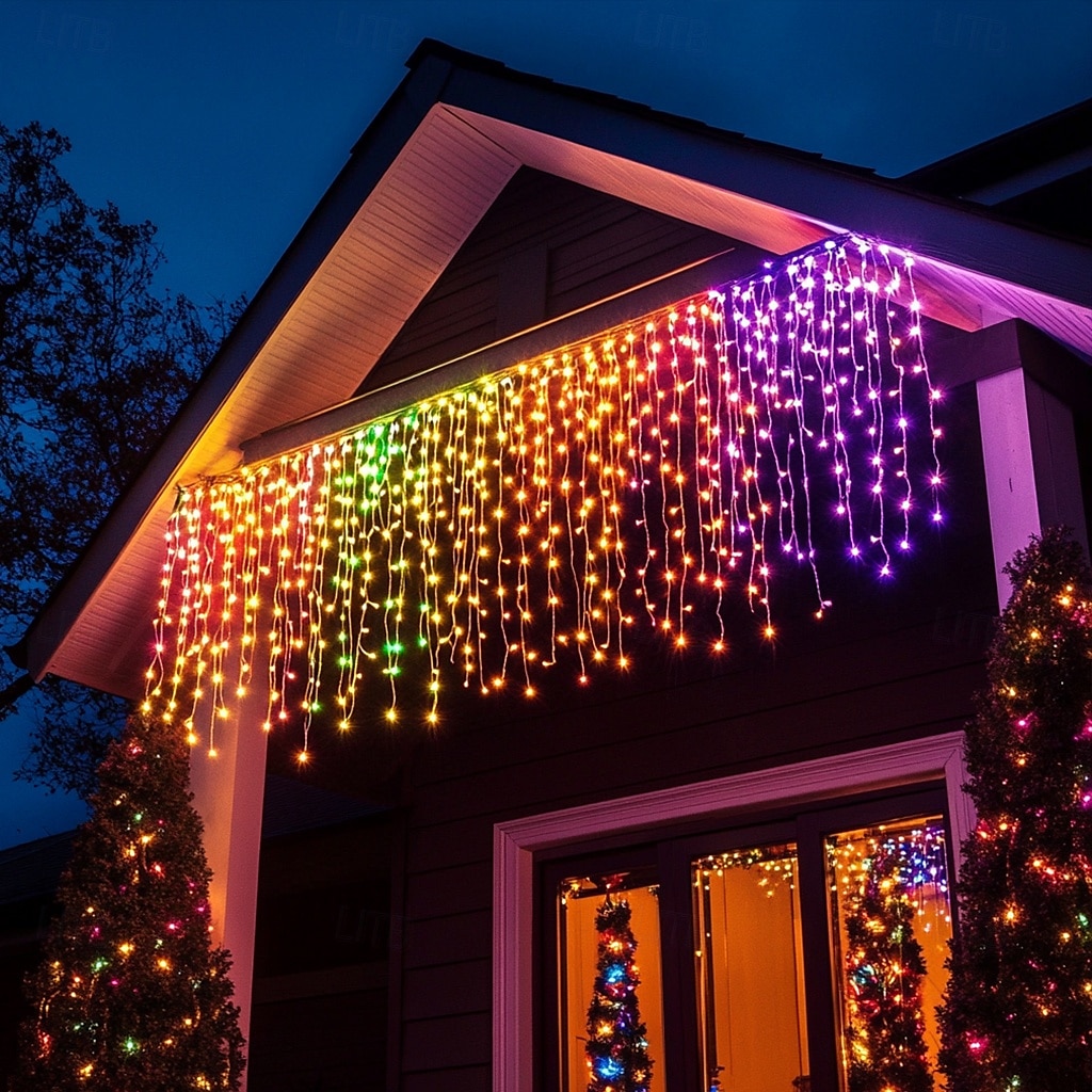 led istapper lys 3/5m 256led fe string lys utendørs solenergi gardin lys for vindu julefest hage hage hage ferie dekor belysning med fjernkontroll 2025 - $60.99 –P1