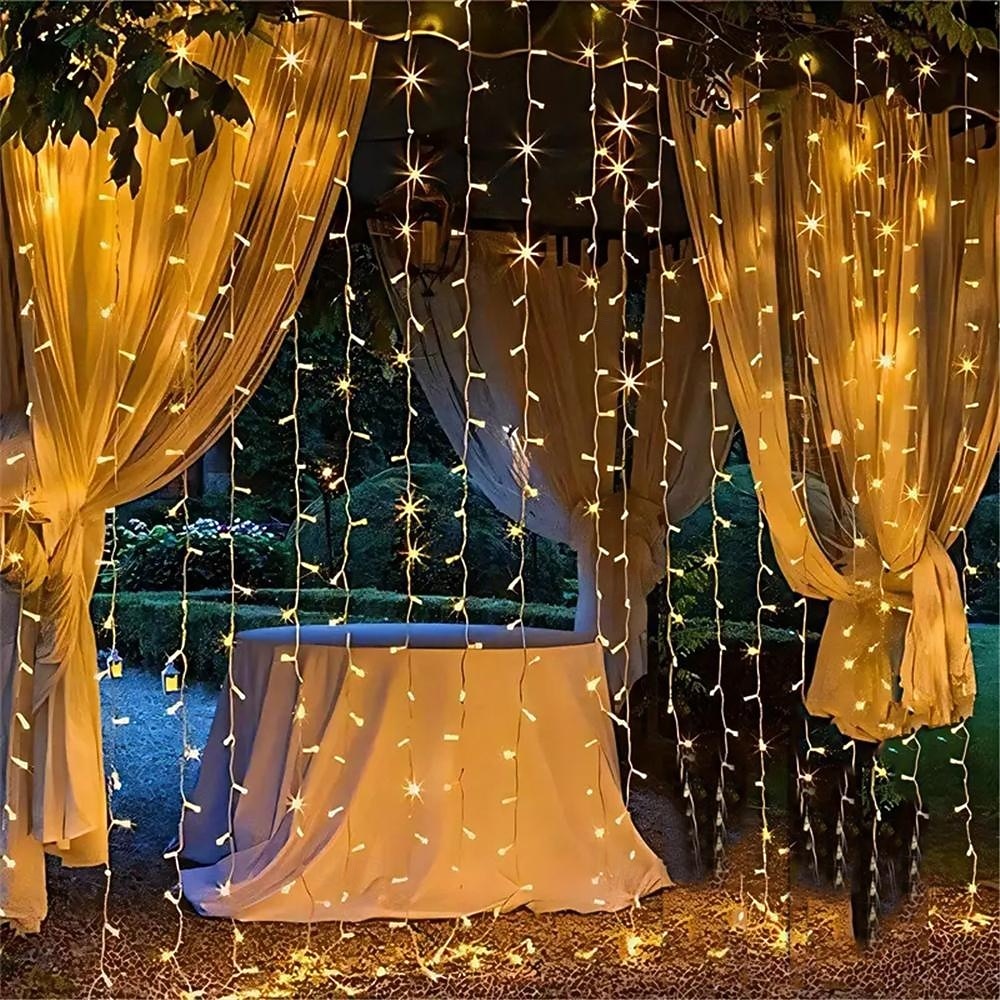 Luces de String Cortina 3x3M 300 LED 31V Calor Blanco 8 Modos Seguras para Decoración de Boda y Jardín 2026 - $50.99 –P10