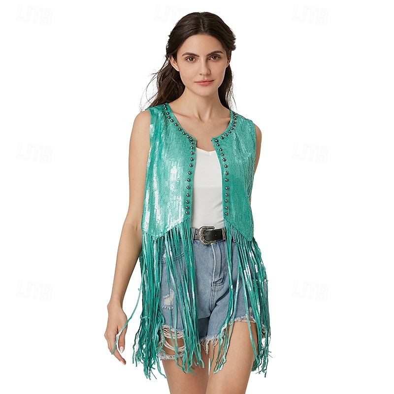Retro Vintage 1970s Disco Vest Sequins Tassel Fringe Women's Carnival Costume Masquerade Performance Pride Parade Pride Month Adults' Vest 2025 - $41.99 –P2