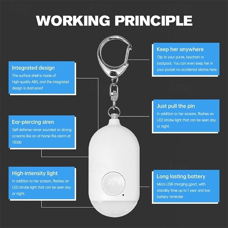 Pequeño llavero de autodefensa con sirena y luz LED SOS recargable de 120 dB que ayuda a los ancianos &Niños Emergencias Ancianos Personas mayores Pacientes discapacitados 2025 - $19.99 –P6