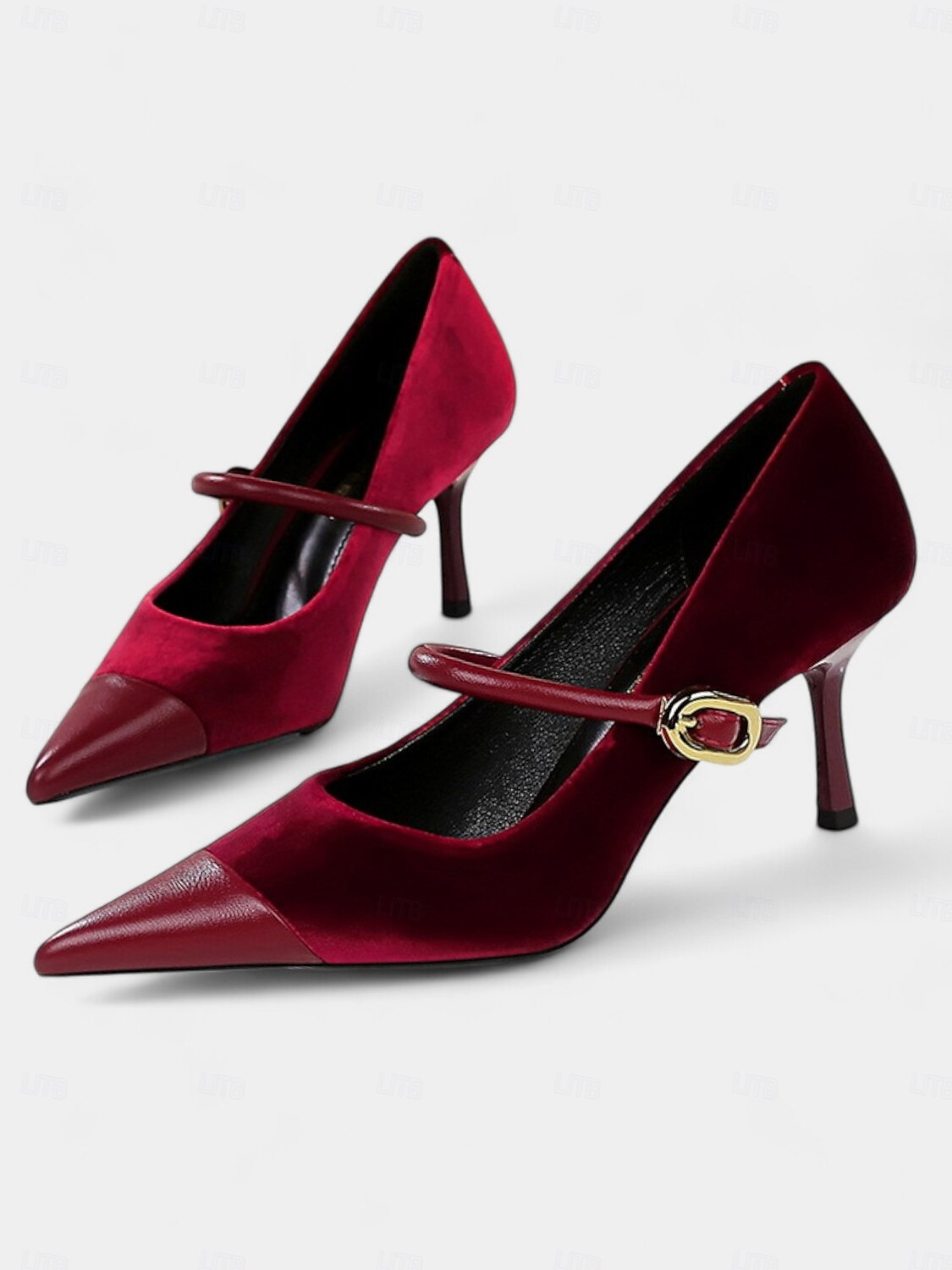 Women's Burgundy Velvet Pointed Toe Stiletto Heels – Elegant High Heels with Gold Buckle for Formal and Evening Wear 2025 - $46.99 –P8