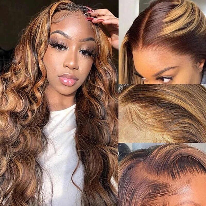 highlight body wave paróka emberi haj p4/27 13x4 csipke első paróka 150%-os sűrűségű női hosszú emberi haj 2025 - $216.69 –P2